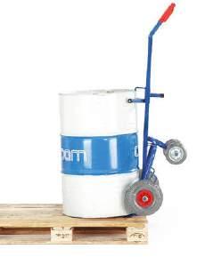 können über den Stützradsatz gefüllte Fässer sicher auf Paletten oder Auffangwannen bis 0 mm Höhe abgestellt oder heruntergeholt werden.