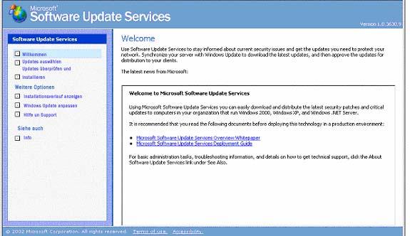 Verwaltungswebsite für Software Update Auf der Software Update Services-Website kann Folgendes ausgeführt werden: Synchronisieren und