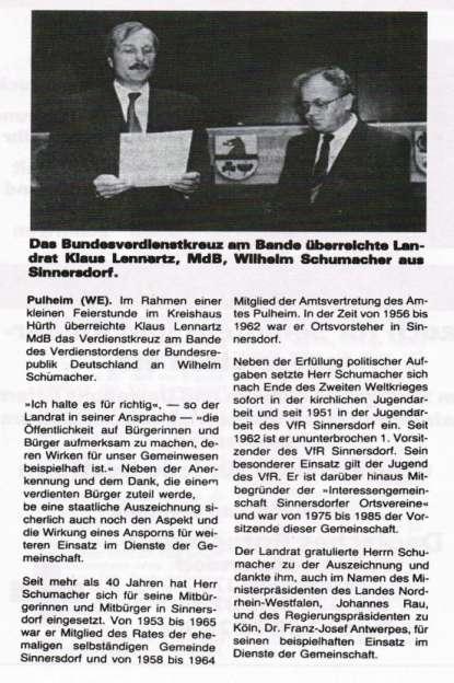 1987 Willi Schumacher erhielt das Bundesverdienstkreuz 1988 wurde der Verein 60 Jahre alt, was natürlich gefeiert werden musste.