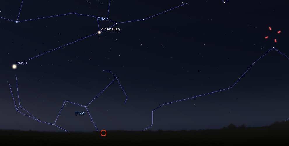 Ende Juli befindet sich der Komet am Morgenhimmel im Sternbild Fluß (Eri) (Abb. 5): Abb. 5 Position des Kometen ASASSN1 am Ende Juli.