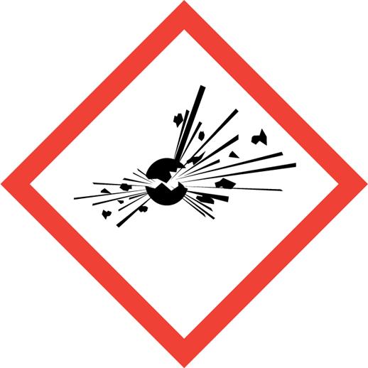 EXPLODIERENDE BOMBE Explosive Stoffe/Gemische und Erzeugnisse mit Explosivstoff H200: Instabil, explosiv H202: Explosiv; große Gefahr durch Splitter, Spreng- und Wurfstücke P281: Vorgeschriebene