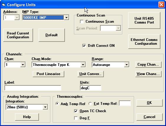 IMP 01 im Hauptfenster von IMPVIEW markieren und den Dialog Configure Units mit Button Config aufrufen.