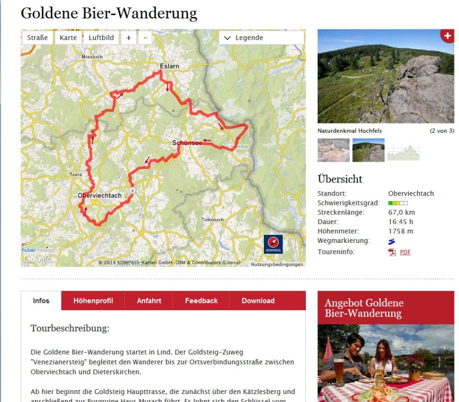Internetseite Tourenportal: 493 Touren (Wandern, Radeln, Nordic Walking, Langlauf und Motorrad)
