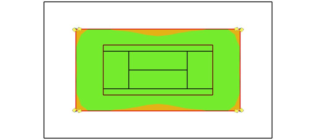 2.2 Zusammenfassung, Tennisplatz 300 lux 2.2.2 Ergebnisübersicht, Tennis TPA [m] 15.0 N 12.5 10.0 7.5 5.0 2.5 0.0-2.5-5.0-7.5-10.0-12.5-15.
