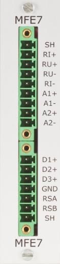 E/A Karten: MFE7 11 Multifunktionale Eingangskarte 7 multifunktionale Eingänge: - RI/RA: PT100 Anschluss Temperatursensor - A1: Analog (4 20mA) / HART (bis zu 4