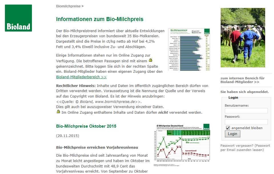 Bio-Milcherzeuger stabil & nachhaltig Und was wir dafür tun: Wissen ist Macht Herzstück = Bio-Milchpreise Monatliche Berichterstattung der Bio-Milchpreise von 35 Bio-Molkereien