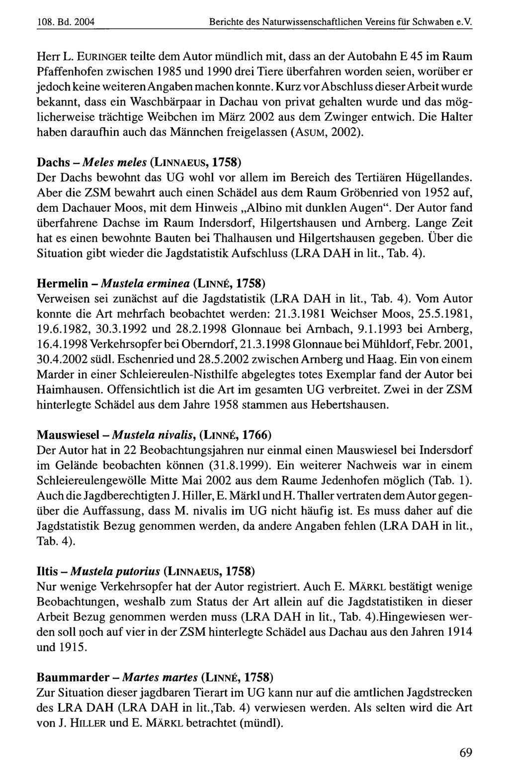 108. Bd. 2004 Naturwissenschaftlicher Verein Berichte für Schwaben, des Naturwissenschaftlichen download unter www.biologiezentrum.at Vereins für Schwaben e.v. Herr L.