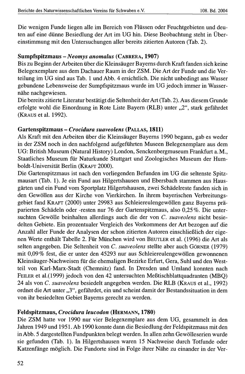 Berichte des Naturwissenschaftlichen Naturwissenschaftlicher Vereins für für Schwaben, download e.v. unter www.biologiezentrum.at 108. Bd.