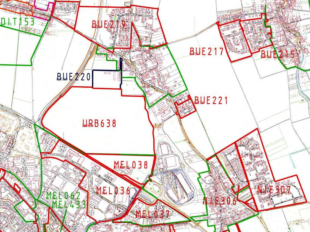 URB 638 GE-Flächen MI- Fläche Abbildung 1: Lage des Plangebietes URB 638 Für das Plangebiet existiert im südlichen Bereich der rechtskräftige Bebauungsplan MEL 038 "Erfurt-Südost, Teilgebiet nördlich