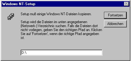 Wählverbindung über PPP einrichten Windows NT fordert Sie nun auf, den Laufwerksbuchstaben des