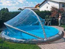Schwimmbeckenabdeckungen Rundbecken-Überdachung Cabrio Dome Cabrio Dome ist die preiswerte Alternative zum Abdecken Ihres Rundbeckens.
