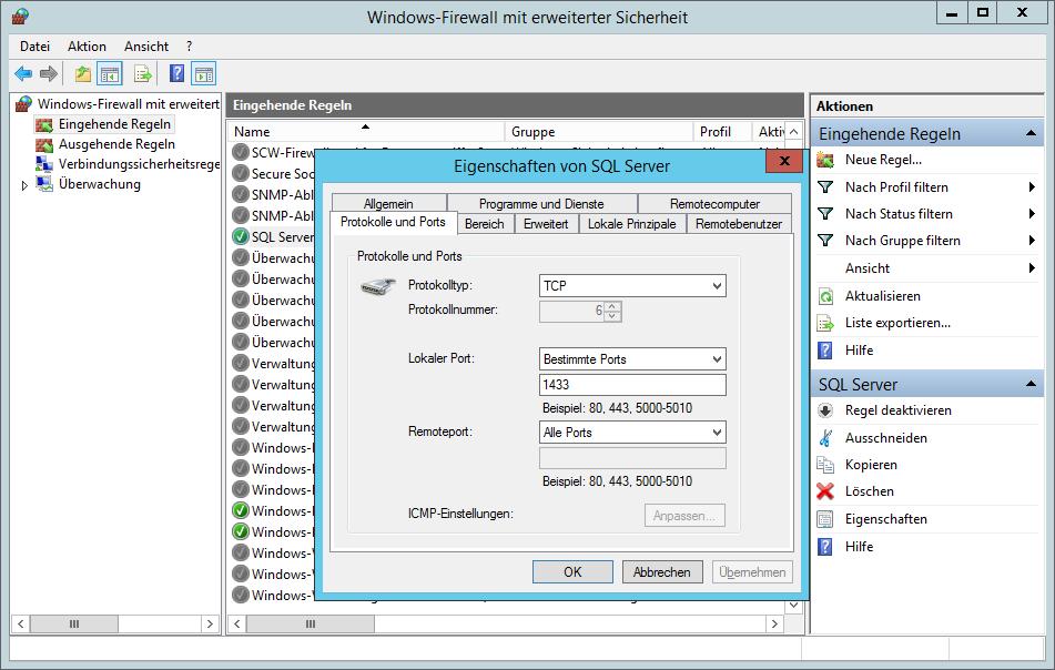 1.4 Datenbanken installieren und nutzen Bild 1.33 Port für SQL Server in Windows-Firewall freischalten 1.