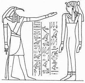 Amun erteilt dem widderköpfigen Gott Chnum den Auftrag, das gezeugte Kind zu