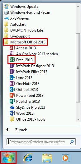 1.2 Excel starten 1.2 Excel starten 1.2.1 Windows 7 In Windows 7 können Sie Excel 2013 wie folgt starten: Variante 1 Sie verwenden die