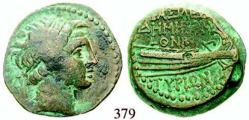 ss+ 450,- 381 Antiochos VI., 144-142 v.chr. Bronze, serratus 23 mm 144-142 v.chr. 8,29 g. Kopf r.