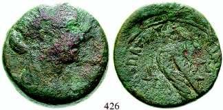 3,18 g. Elefantenkopf r. mit Glocke / Keule. Mitch.240.a. dunkelgrüne Patina, vz 175,- 426 Kleopatra VII.