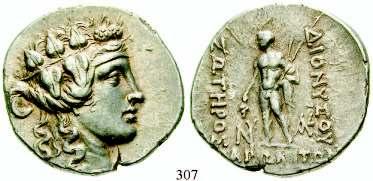 THRAKIEN, MARONEIA 307 Tetradrachme nach 146 v. Chr. 16,65 g. Kopf des Dionysos mit Efeukranz r. / Nackter Dionysos steht l.