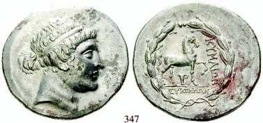 SNG France 339; BMC 42. ss/f.ss 520,- 349 Tetradrachme 2. Jh.v.Chr. Kopf des Apollo r. / Stehender Apollo mit Lorbeerzweig und Schale r.