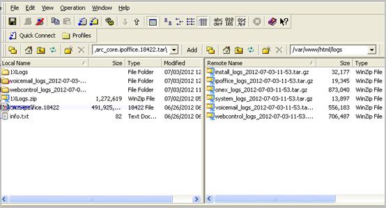 Problembehandlung Das System zeigt eine Liste aller Protokolle an. 2. Verschieben Sie die Datei system_logs_<zeit- und Datumsstempel>.tar.