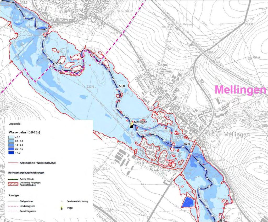 Leitfaden zur Ableitung kommunaler Maßnahmen zum Hochwasserrisikomanagementplan 2015-2021 9 Hochwassergefahrenkarten Abbildung 5: Hochwassergefahrenkarte für ein HQ200 der Ilm im Bereich Mellingen
