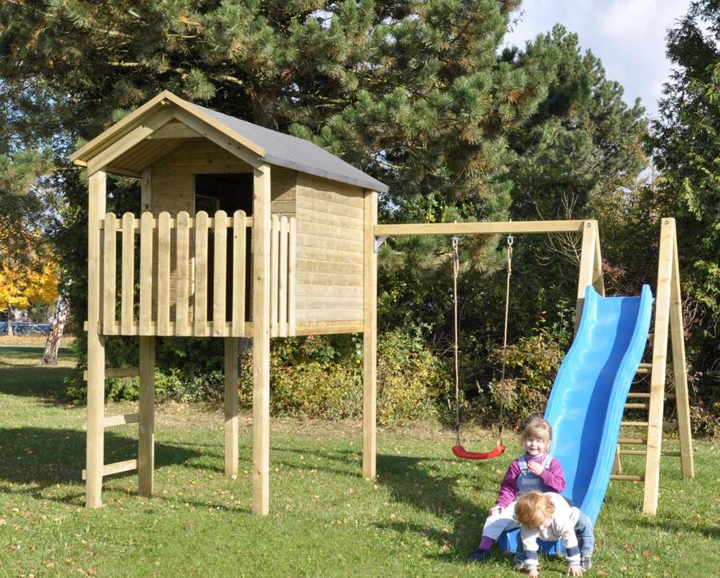 Anbaukletterschaukel für Spielhaus Ronja Bausatz aus 9 x 9 cm starkem Kantholz