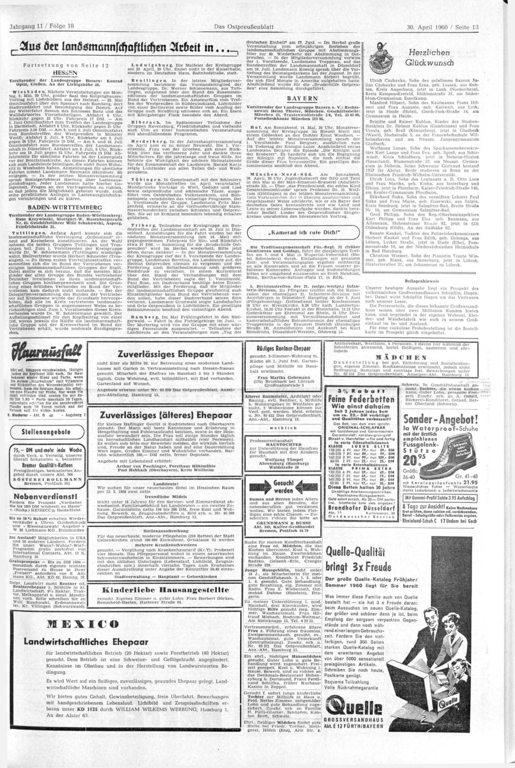 Jahrgang 11 / Folge 18 Das Ostpreußenblatt 30. April 1960 / Seite 13,_3tugflcclonfl^rriOirtnrfiyaftlitf)cn 31t6cÜ in.. Fortsetzung von Seite 12 HESSF.