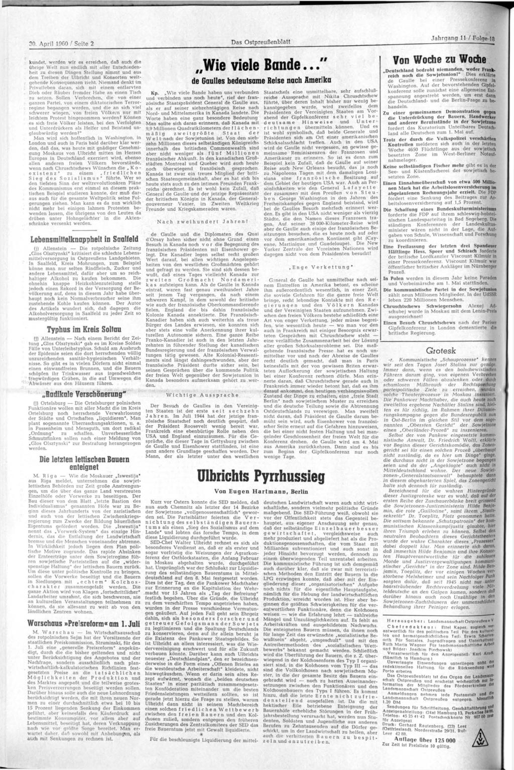 30. April 1960 / Seite 2 Das Ostpreußenblatt Jahrgang 11 / Folge 18 kündet, werden wir es erreichen, daß auch die übrige Welt nun endlich mit aller Entschiedenheit zu diesen Dingen Stellung nimmt und