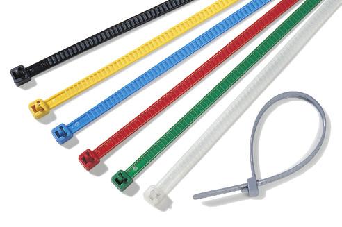 Kabelbündel- und Befestigungssysteme Kabelbinder lösbar 1.4 Kabelbinder außenverzahnt zur farblichen Kennzeichnung LR55-Serie Für alle Arten von Bündelungen, u. a. auch als Verpackungsband, zur logistischen Kennzeichnung und Vormontage, ist dieser Kabelbinder geeignet.