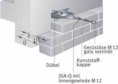 Gerüstanker JGA+ Q JORDAHL Dauergerüstanker JGA+ Q übertragen Zug- und Druckkräfte senkrecht zur Fassade und Horizontalkräfte parallel zur Fassade auf das Bauwerk.