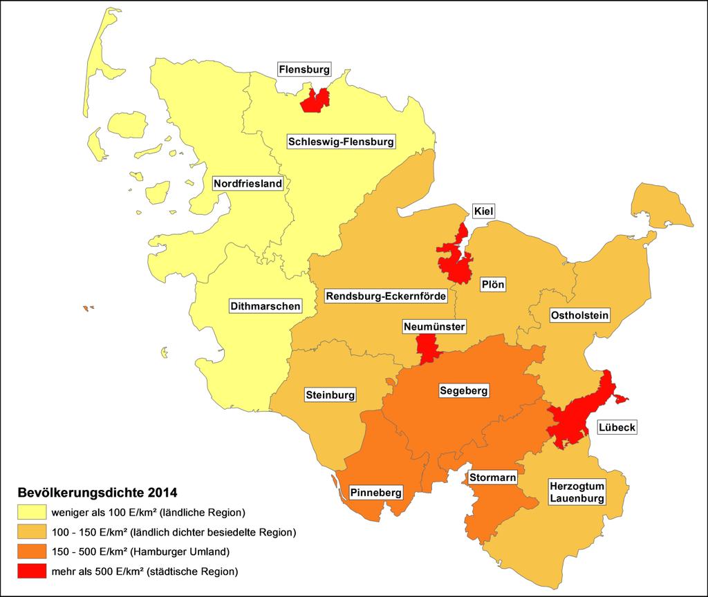 3 Kommunale Strukturen 3.1 Allgemeine Eckdaten Das nördlichste deutsche Bundesland gliet sich in 15 Gebietskörperschaften, davon elf Kreise und vier kreisfreie Städte.
