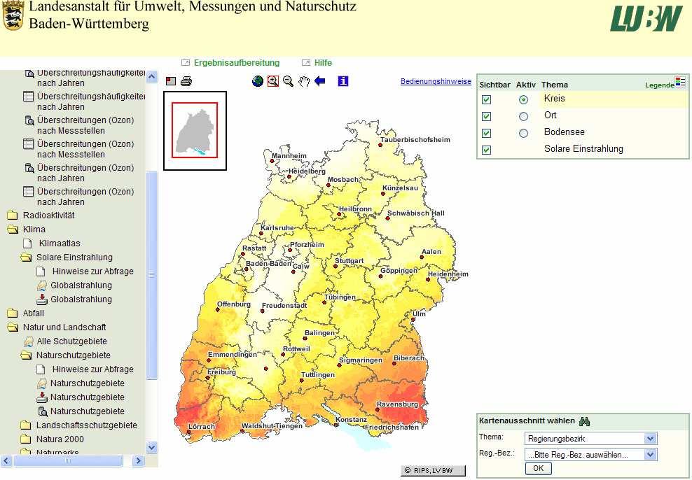 Online-Auskunft LUBW (UDO) Umwelt-Datenbanken und Karten online Export Auswertung