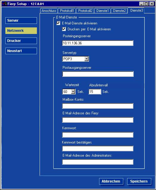 5-37 Netzwerkeinstellungen Einstellungen für E-Mail-Dienste E-Mail-Dienste aktivieren: Die E-Mail-Dienste müssen aktiviert werden, um die E-Mail- Client-Dienste nutzen zu können.