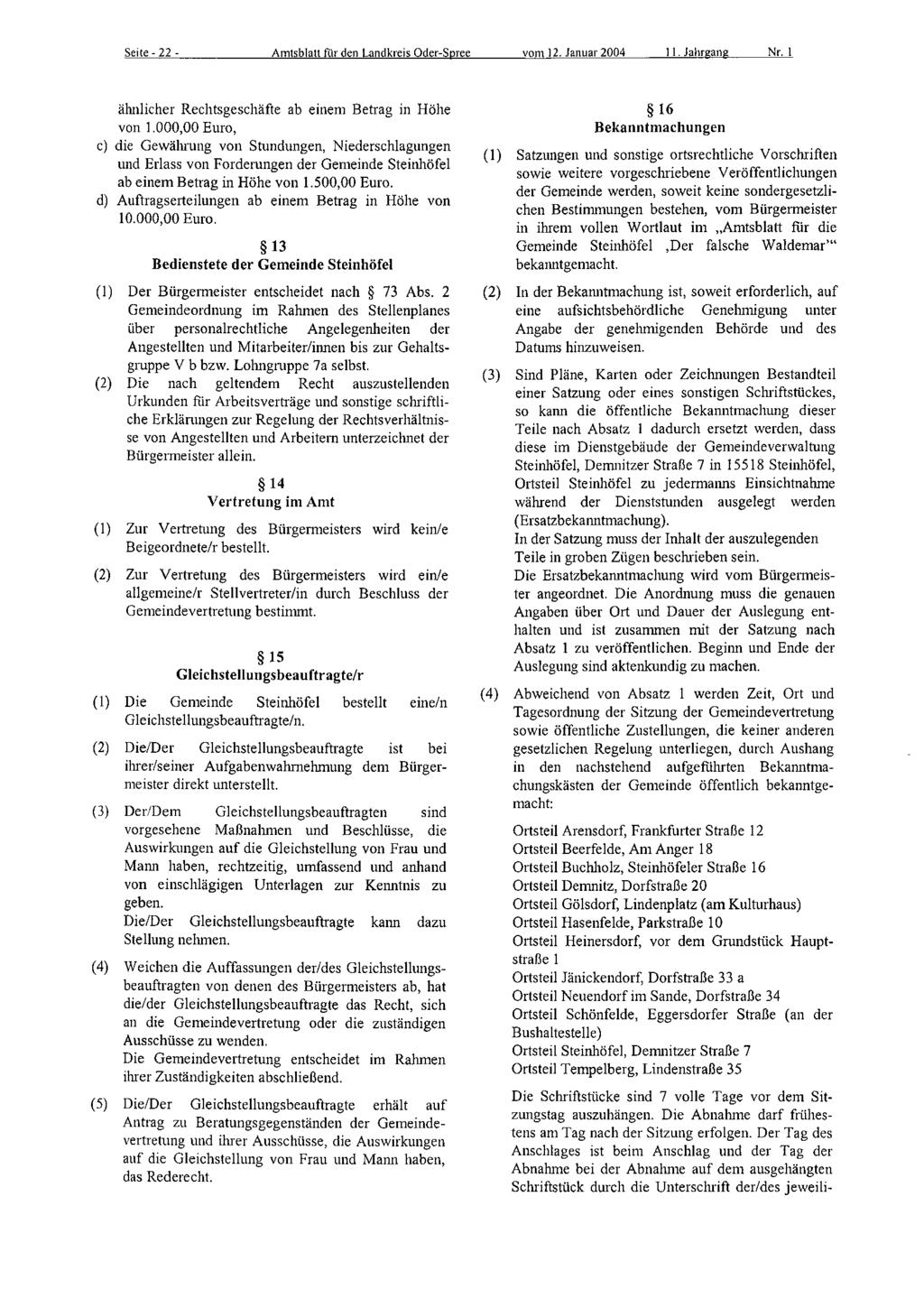 Seile-22 - Amtsblatt für den Landkreis Oder-Spree vom 12. Januar 2004 11.Jahrgang Nr, 1 ähnlicher Rechtsgeschäfte ab einem Betrag in Höhe von 1.