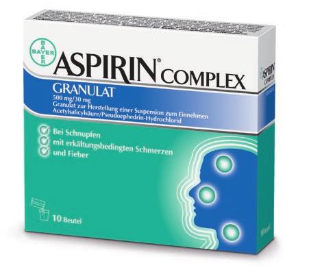 hoch erhöht mittel gering sehr gering Aspirin Complex Granulat Anwendungsgebiete: Zur symptomatischen Behandlung von Nasenschleimhautschwellung bei Schnupfen mit erkältungsbedingten Schmerzen und