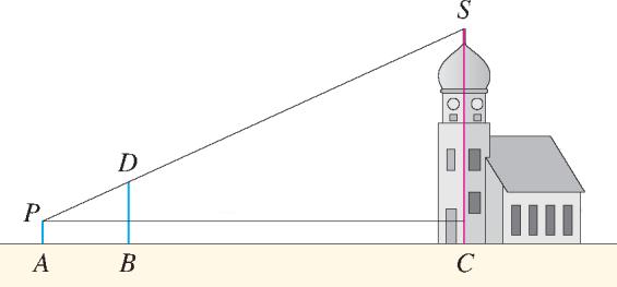 Strahlensätze Pythagoras Trigonometrie Aufgabe 1 (mdb622339): Berechne die Länge der Strecke. (Maße in ) a) Aufgabe 2 (mdb633583): Die Höhe eines Kirchturms wird ermittelt.