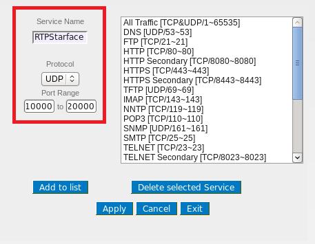 Abbildung 7 - Konfiguration des Service für RTP Nachdem die 3 neuen Service hinzugefügt worden sind, muss die gesamte Konfiguration über die Schaltfläche gespeichert