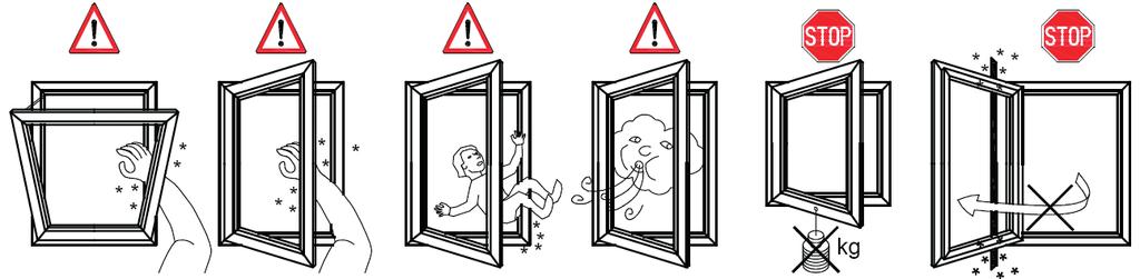 8 Gefahren- und Unterlassungshinweise 8.1 Allgemeines Auch ein Fenster kann unter gewissen ungünstigen Umständen zu einer Gefahr für Leib und Leben werden.