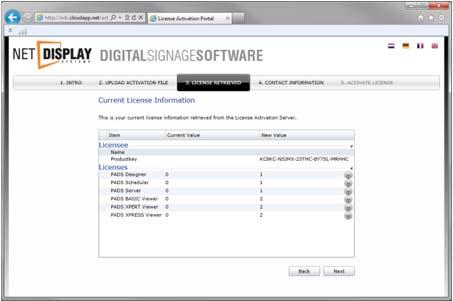 Der Lizenzaktivierungs-Server wird die Lizenzinformationen online von Net Display Systems abrufen.
