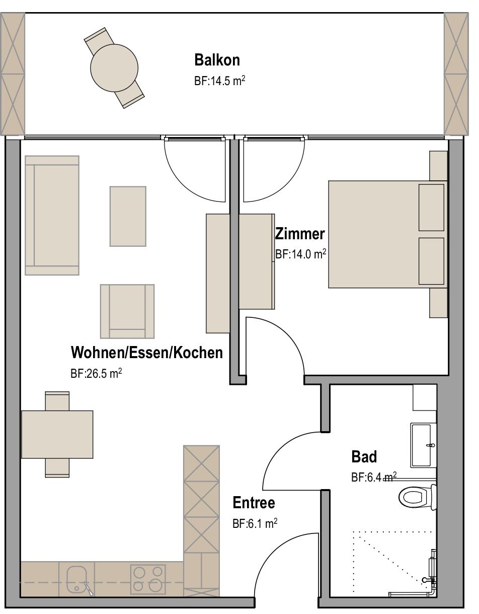 Wohnungsgrundrisse Beispiel 2½-Zimmerwohnung mit ca.