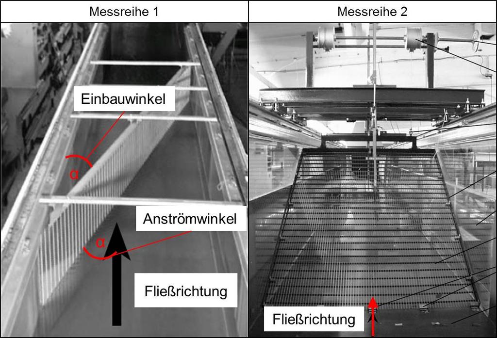 92 Die Aalschutz-Initiative Rheinland-Pfalz/RWE Power AG In Messreihe 1 wurde ein Schrägrechen mit 10 mm Stababständen untersucht (vgl. Abbildung 4.39).