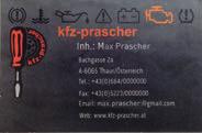 kfz-prascher Inh.: Max Prascher Abs.:, Bachgasse 2a, A-6065 Thaur Bachgasse 2a 6065 Thaur Telefon: 0664/0000000 Fax: 05223/0000000 Email: max-prascher@gmail.com www.kfz-prascher.at k f z- p r a s c h e r Inh.