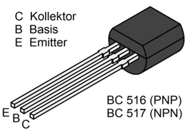 Die Transistoren Weil die Antriebsmotoren einen viel höheren Strom benötigen, als die Sensoren liefern können, benötigt varikabo einen Verstärker.