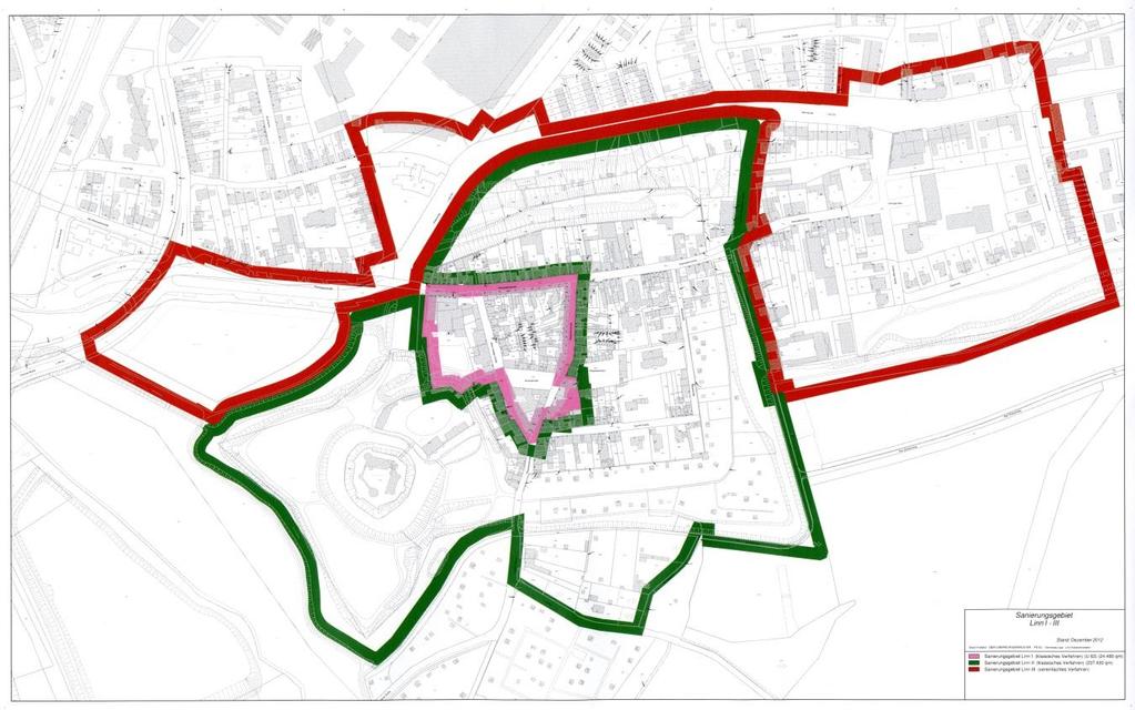 Sanierungsgebiete Linn I, II und III Linn I (rosa Umgrenzung, Inkrafttreten: 24.02.