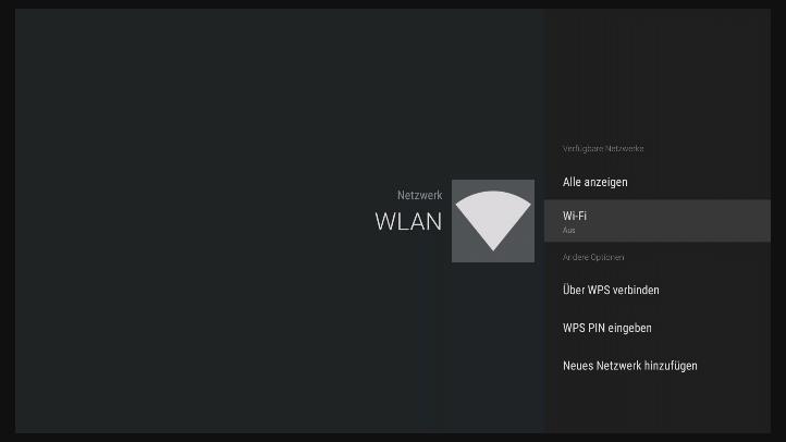Wählen Sie WLAN Aus und bestätigen es mit der OK Taste. Wi-Fi auswählen und auf an umstellen.