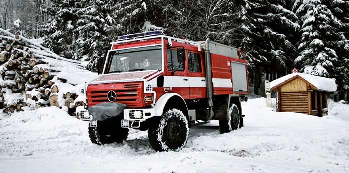 Zum Einsatz kommen hier: Unimog U 20: besonders kompakt und wendig, bewährt bei Wald- und Flächenbränden sowie Einsätzen in den engen Gassen kroatischer Orte Unimog U 500 mit 2.700 oder 3.