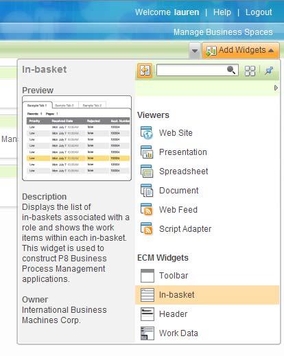 Verfügbare IBM ECM Widgets 4.5.