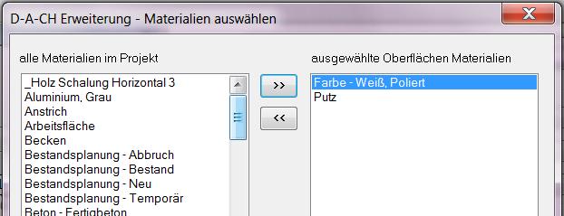 Beispiel: Haben Sie im Modell eine Wand MW ZIEGEL verwendet, wollen Sie ggf. den benötigten Putz und die Wandfarbe auswerten.