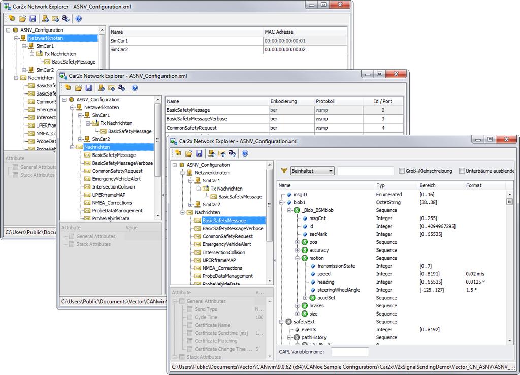 Bild 5: Der Car2x Network Explorer hält diverse Funktionen bezüglich Car2x-Datenbanken bereit: Grundlegende Knoten- und Nachrichtenkonfiguration sowie das Auffinden