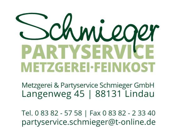 Metzgerei & Partyservice Schmieger GmbH, Langenweg 45, 88131 Lindau Versandkosten innerhalb Deutschland: von 1-9,5 kg 7,99 ab 100,00 Warenwert versenden wir Versandkosten frei 15. September 2015 6.
