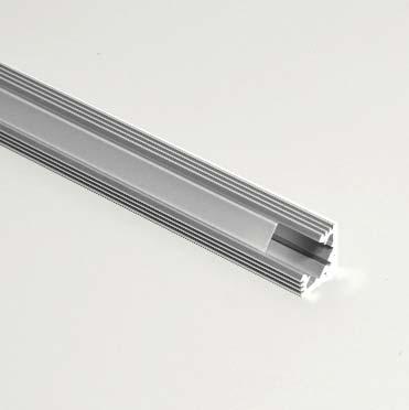 Profile CLB2 Profilo in alluminio anodizzato per installazione angolare di strip LED Coveline. Completo di schermo opalino ed accessori di fissaggio.